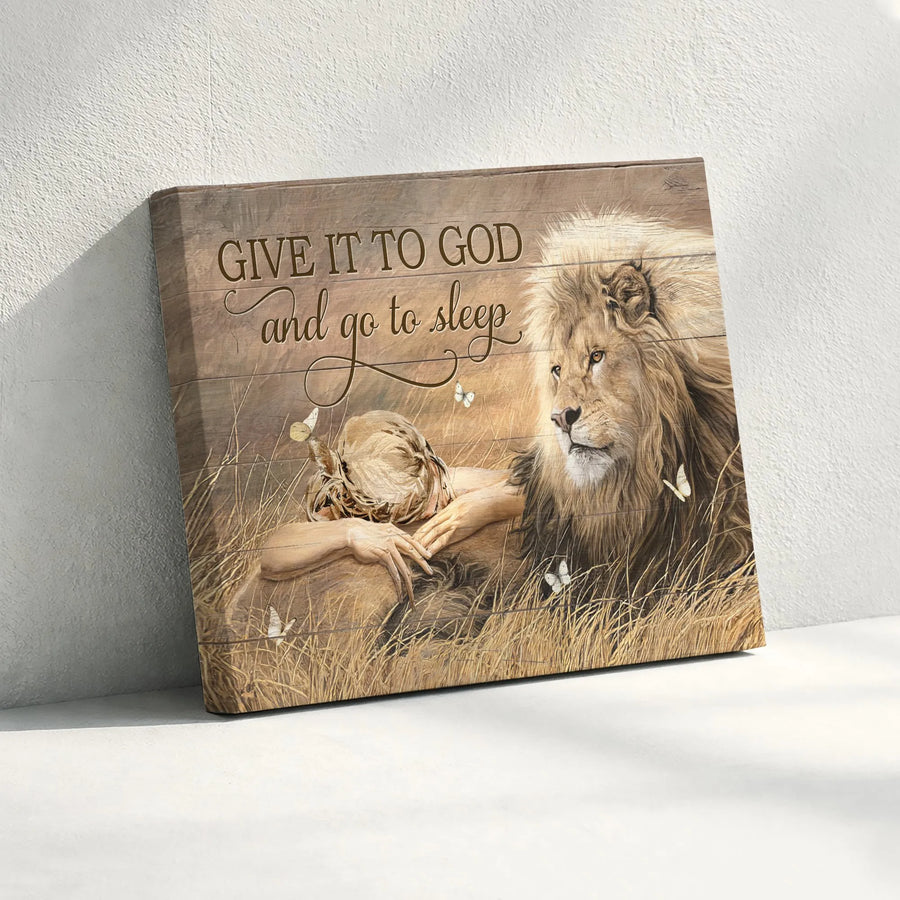 Give It To God And Go To Sleep Canvas | Christian Lion Wall Art | Premium Fade-Resistant Print | Spiritual Home Decor Gift