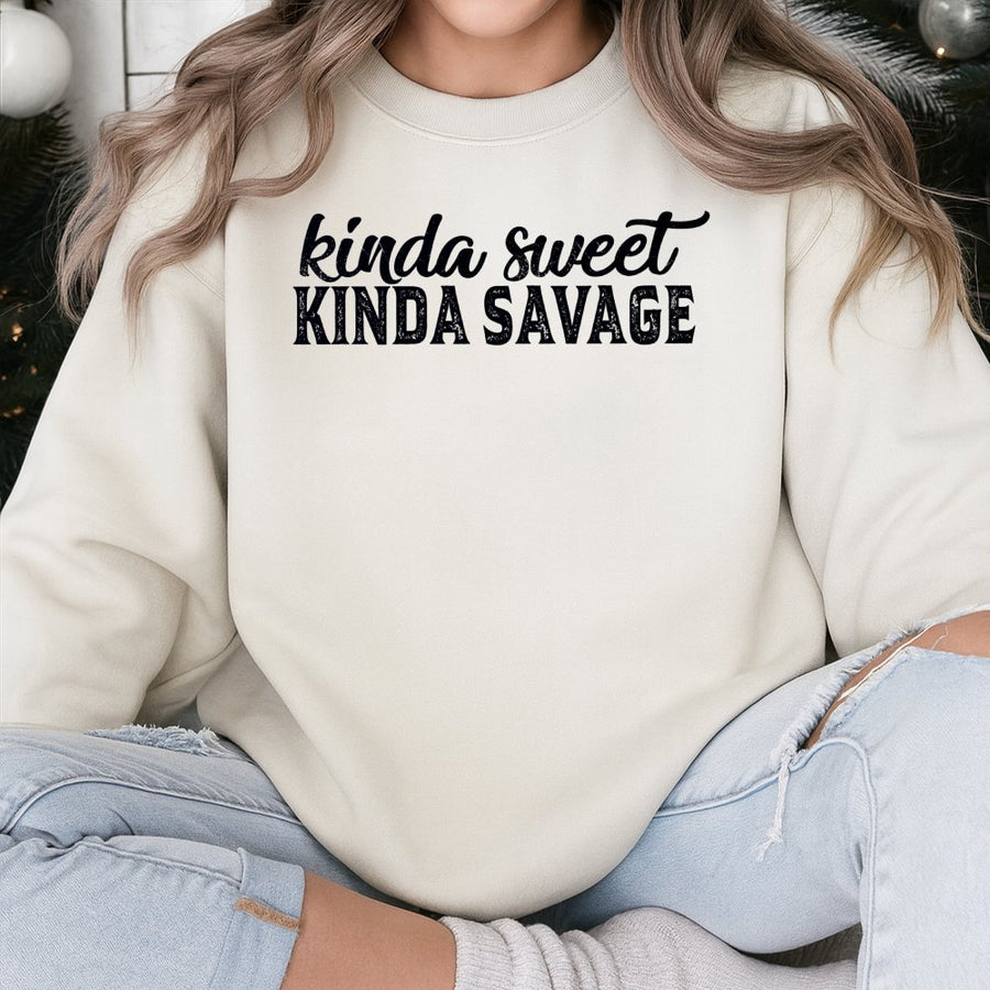 Kinda Sweet Kinda Savage Sweatshirt | Trendy Slogan Graphic Crewneck | Premium Cotton Blend | Gift For Her, Birthday, Baddie Aesthetic