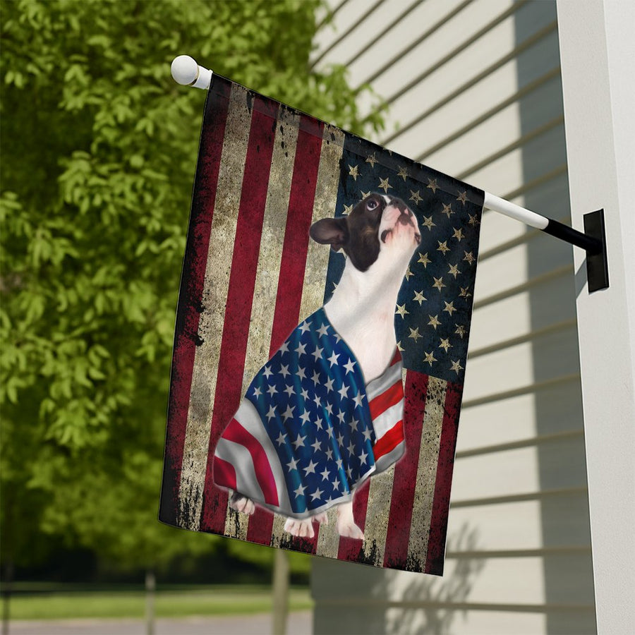 Boston Terrier American Flag Garden Flag | Patriotic Dog Garden Decor | Weather-Resistant Premium Polyester | Gift for Dog Lovers