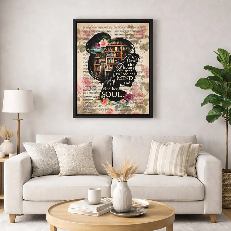 Into The Library She Goes Canvas Art | Book Lover Dictionary Quote Print | Premium Gallery Wrapped Decor | Gift For Readers And Librarians