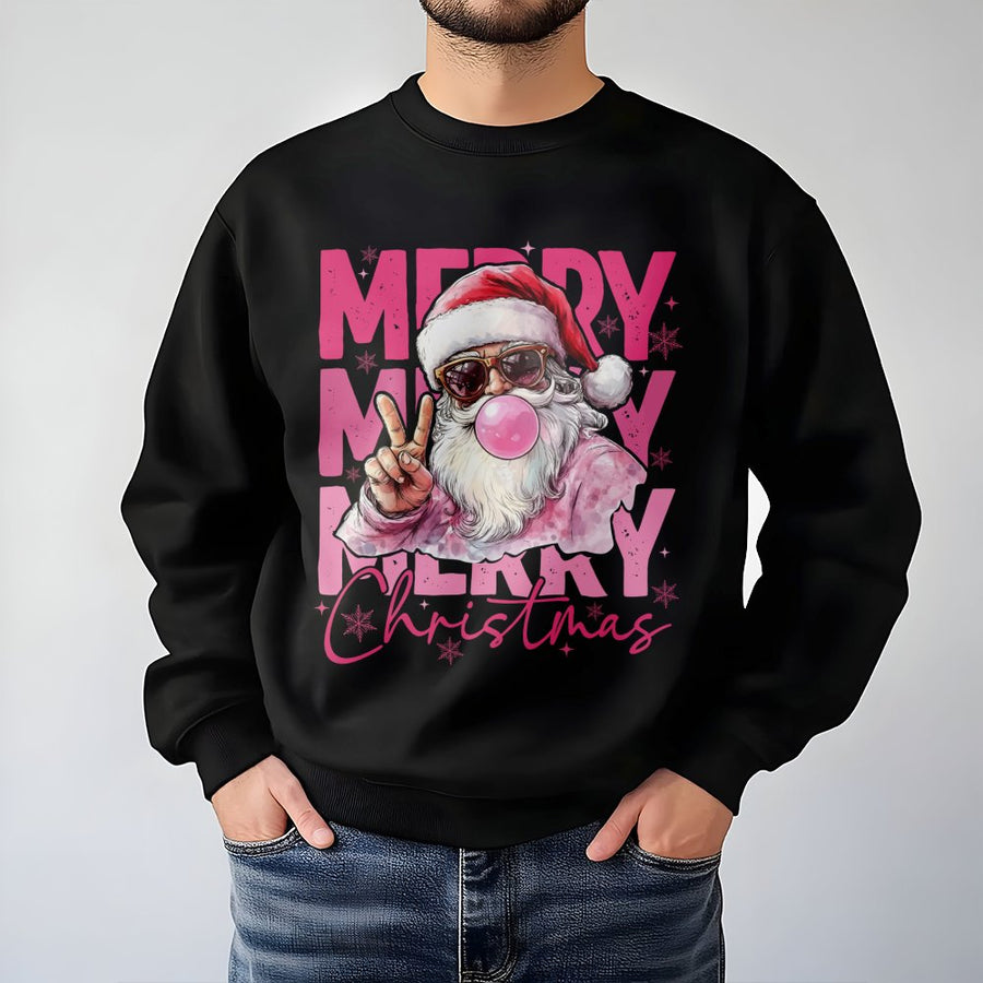 Retro Santa Bubble Gum Sweatshirt | Funny Sunglasses Holiday Graphic | Cotton Blend Premium Crewneck | Unique Christmas Gift for Women & Men