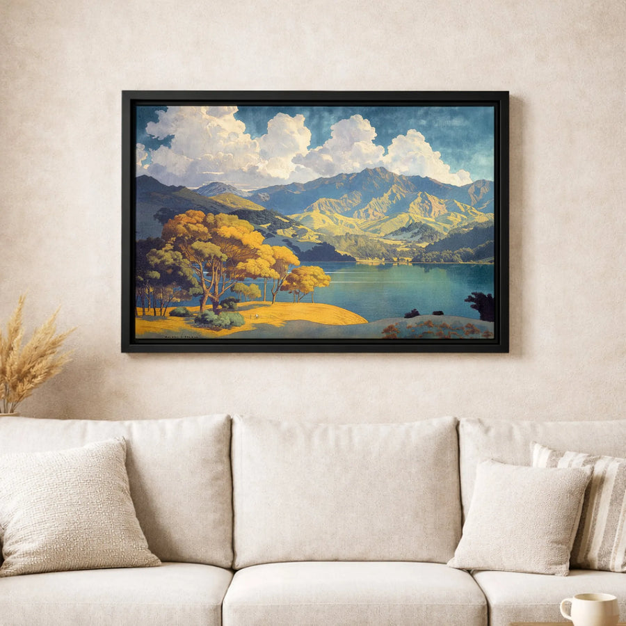 Mountain Lake Landscape Canvas Art | Vintage Autumn Scenery Print | Premium Gallery Wrapped Wall Decor | Gift for Nature Lovers