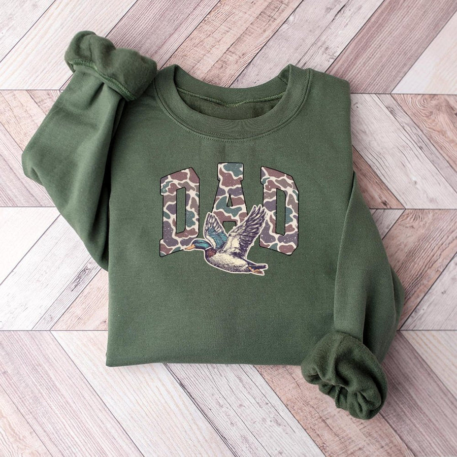 Duck Hunting Dad Sweatshirt | Camo Mallard Bird Hunter Graphic | Soft Cotton Blend Unisex Apparel | Unique Father's Day 2026 Gift for Outdoor Dads