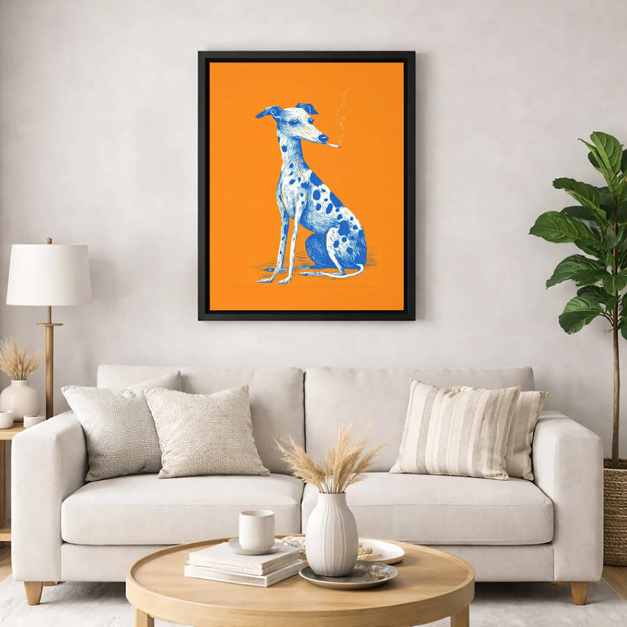 Smoking Whippet Dog Canvas Wall Art | Pop Art Style Portrait | Premium 1.25-Inch Thick Gallery Wrap | Unique Home Decor Gift for Dog Lovers