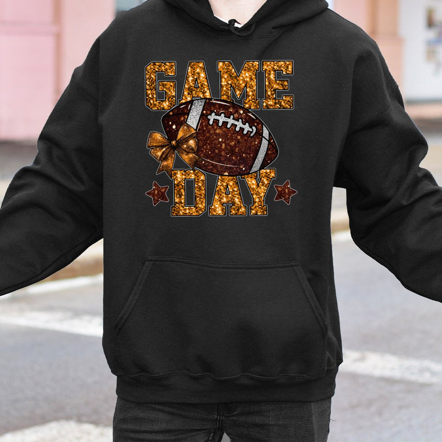 Game Day Football Hoodie | Glitter Bow Sports Design | Premium Cotton Blend | Gift for Football Moms & Fans