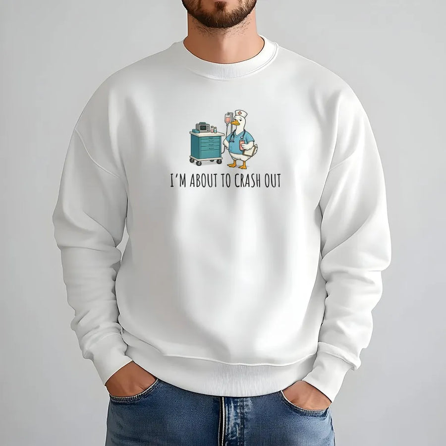 Silly Goose Nurse Sweatshirt | Funny 'Crash Out' Cartoon Goose Design | Premium Cotton Tee | Gift for Night Shift Nurse & CNA