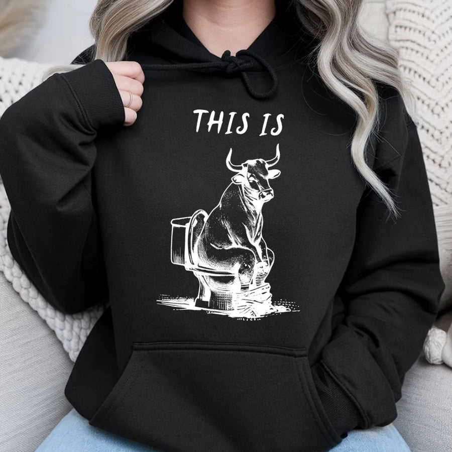This Is Bull Shit Hoodie | Funny Cow Toilet Humor Graphic | Premium Cotton Blend | Unisex Gag Gift for Men and Women