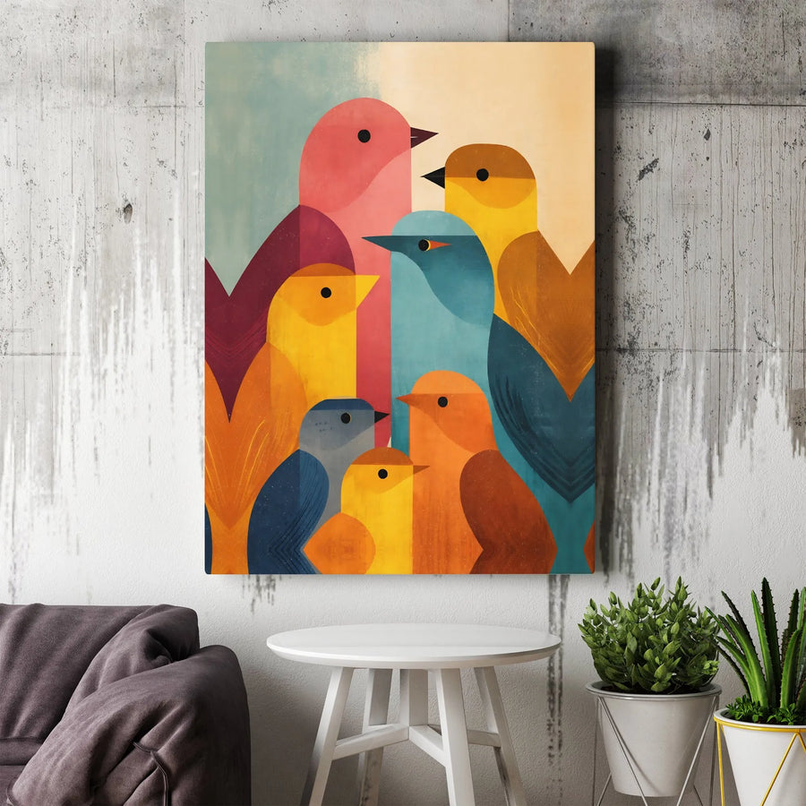 Abstract Bird Art Canvas Print | Modern Geometric Bird Flock | Premium Thick Gallery Wrap | Living Room & Nursery Wall Decor Gift