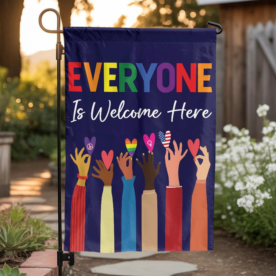Inclusion Garden Flag | Everyone Is Welcome Diverse Hands Design | Premium Weather-Resistant Polyester | Outdoor Yard Decor Gift