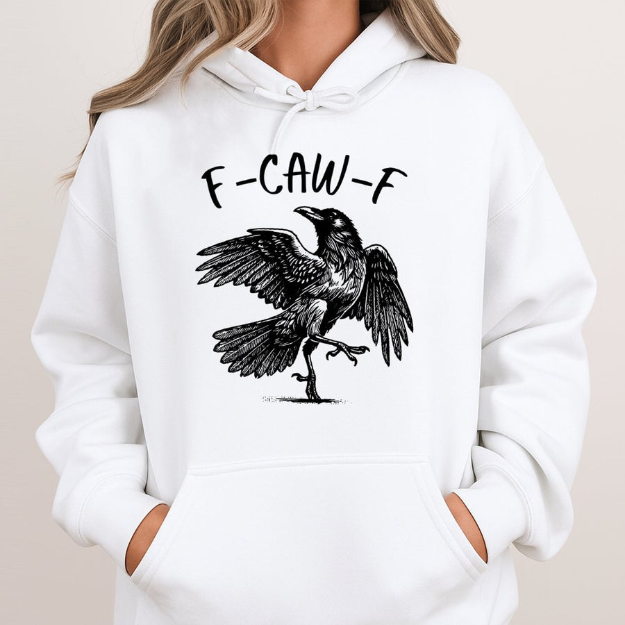 F-Caw-F Crow Hoodie | Funny Sarcastic Bird Graphic Sweatshirt | Premium Cotton Blend Unisex Pullover | Unique Raven Lover Gift Idea