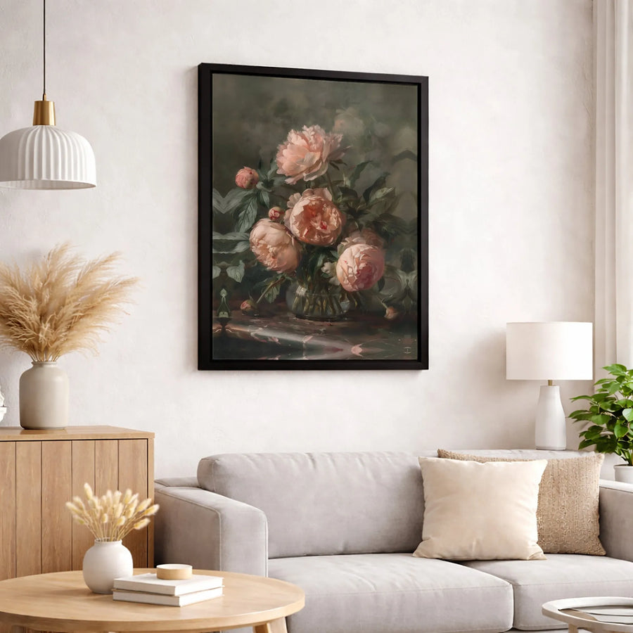 Pink Peonies Still Life Canvas Print | Vintage Floral Oil Painting Style | 1.25 Inch Premium Gallery Wrap | Elegant Wall Art Gift for Home Decor