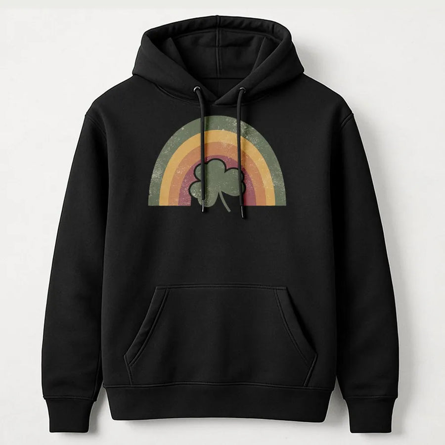St Patrick's Day Hoodie | Retro Shamrock Rainbow Graphic | Premium Cotton Blend | Unisex Lucky Irish Gift for Women and Men