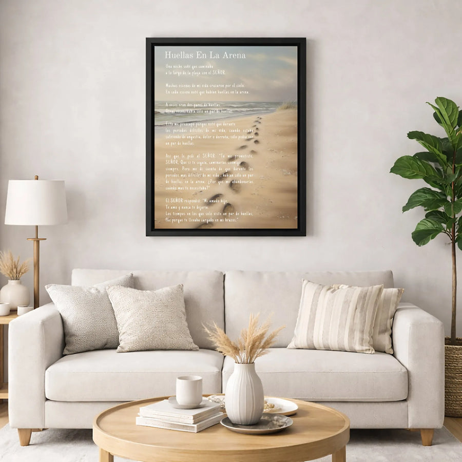 Huellas En La Arena Spanish Canvas Wall Art | Footprints In The Sand Religious Poem | Premium Gallery Wrapped | Christian Home Decor Gift