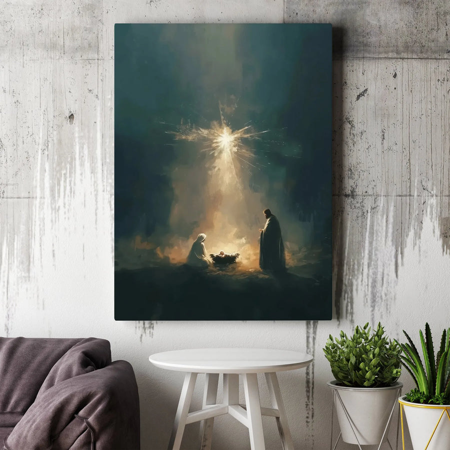 Nativity Scene Canvas Wall Art | Jesus Birth Mary Joseph Painting | Gallery-Quality Fade-Resistant Print | Religious Christmas Home Decor Gift