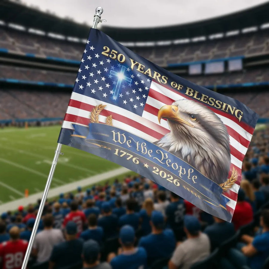 Patriotic 250th Anniversary House Flag | We The People Eagle & Cross Design | Double Sided Weather Resistant Banner | Commemorative 1776-2026 Yard Decor Gift