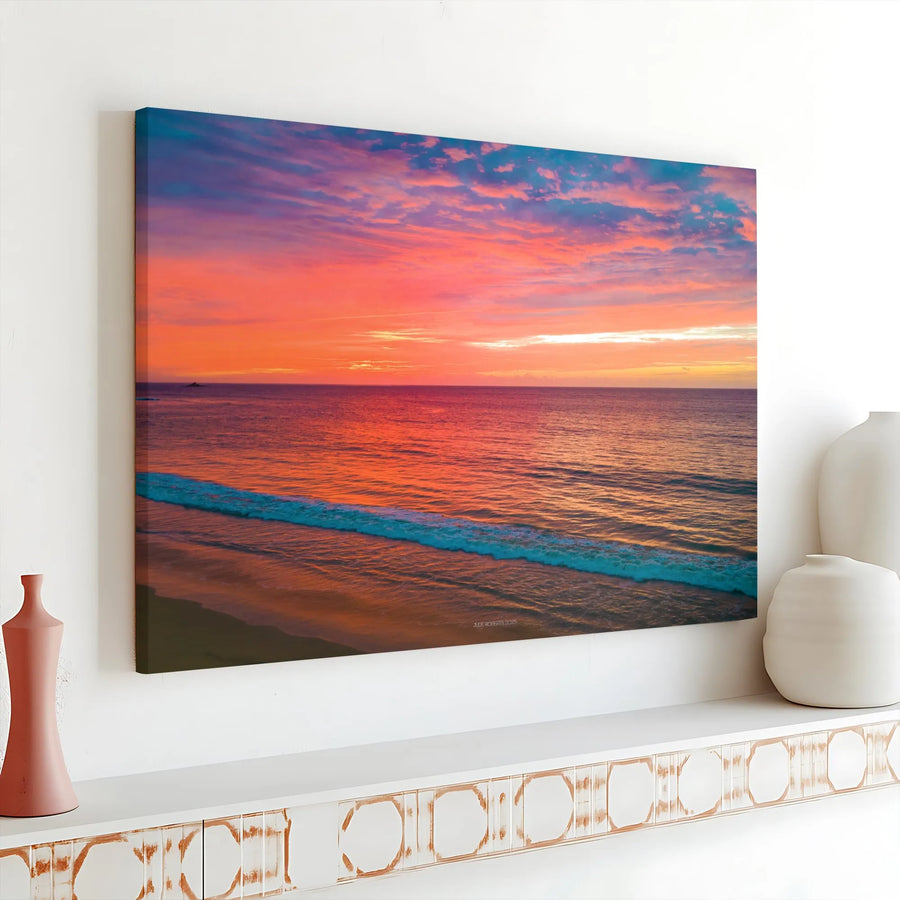 Vibrant Ocean Sunset Canvas Wall Art | Horizontal Beach Seascape Print | Premium Gallery Wrapped 1.25" Frame | Coastal Decor for Home Office