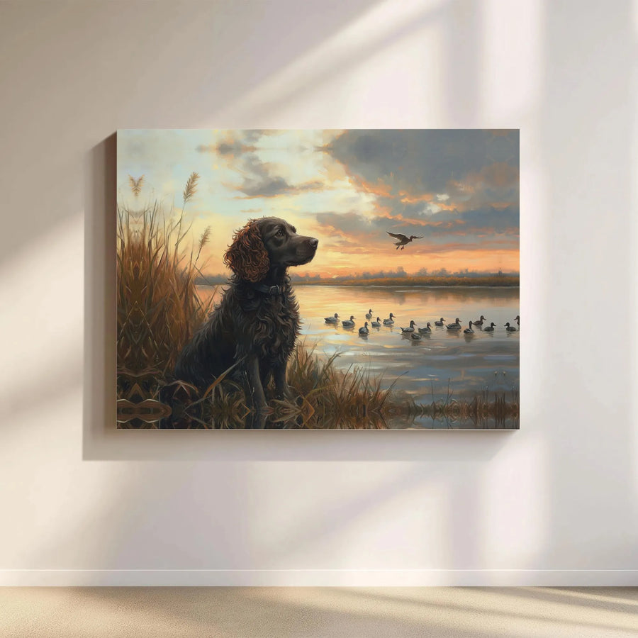 Boykin Spaniel Canvas Print | Hunting Dog Sunrise Wall Art | 1.25-Inch Gallery Wrap | Premium Wildlife Decor Gift for Outdoorsmen