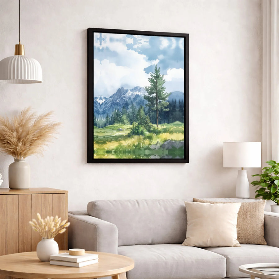 Mountain Landscape Canvas Wall Art | Watercolor Pine Forest Scene | Premium Fade-Resistant Gallery Print | Nature Lover Home Decor Gift