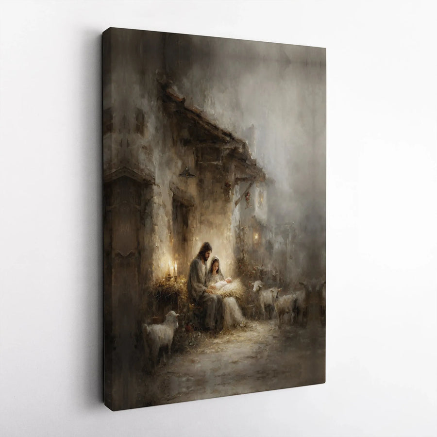 Nativity Scene Canvas Wall Art | Religious Holy Family Christmas Decor | Premium Gallery Wrapped Print | Christian Home Gift for Living Room