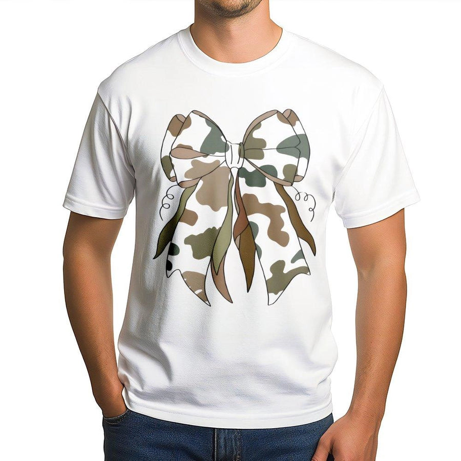 Camo Bow T-Shirt | Trendy Coquette Aesthetic Graphic Print | Premium Soft Cotton Tee | Cute Gift for Women and Teens