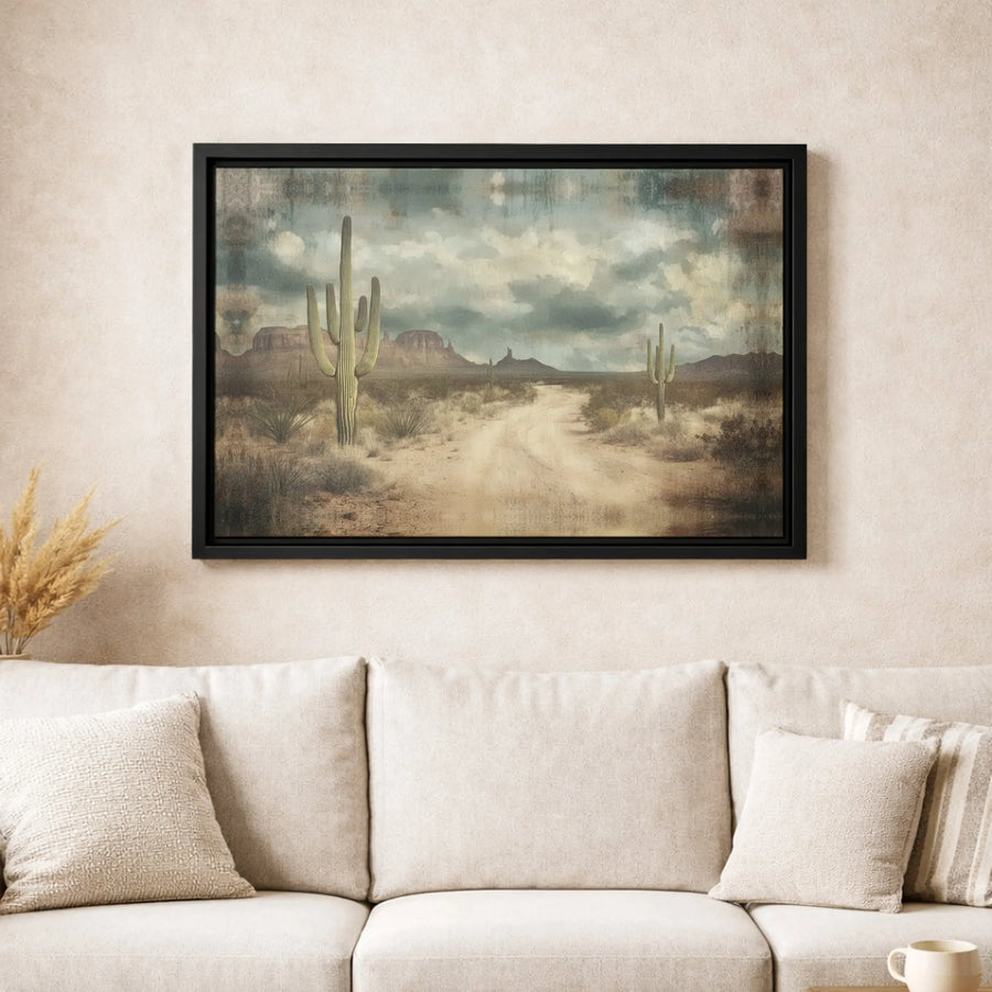 Desert Saguaro Canvas Wall Art | Vintage Western Landscape | Premium Gallery Wrapped Print | Southwestern Home Decor Gift