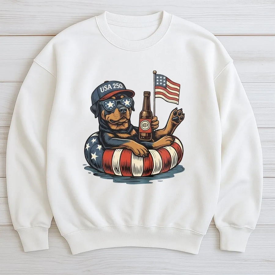 Patriotic Rottweiler Sweatshirt | Funny USA 250th Anniversary Dog Graphic | Premium Cotton Tee | Fourth of July Gift for Men