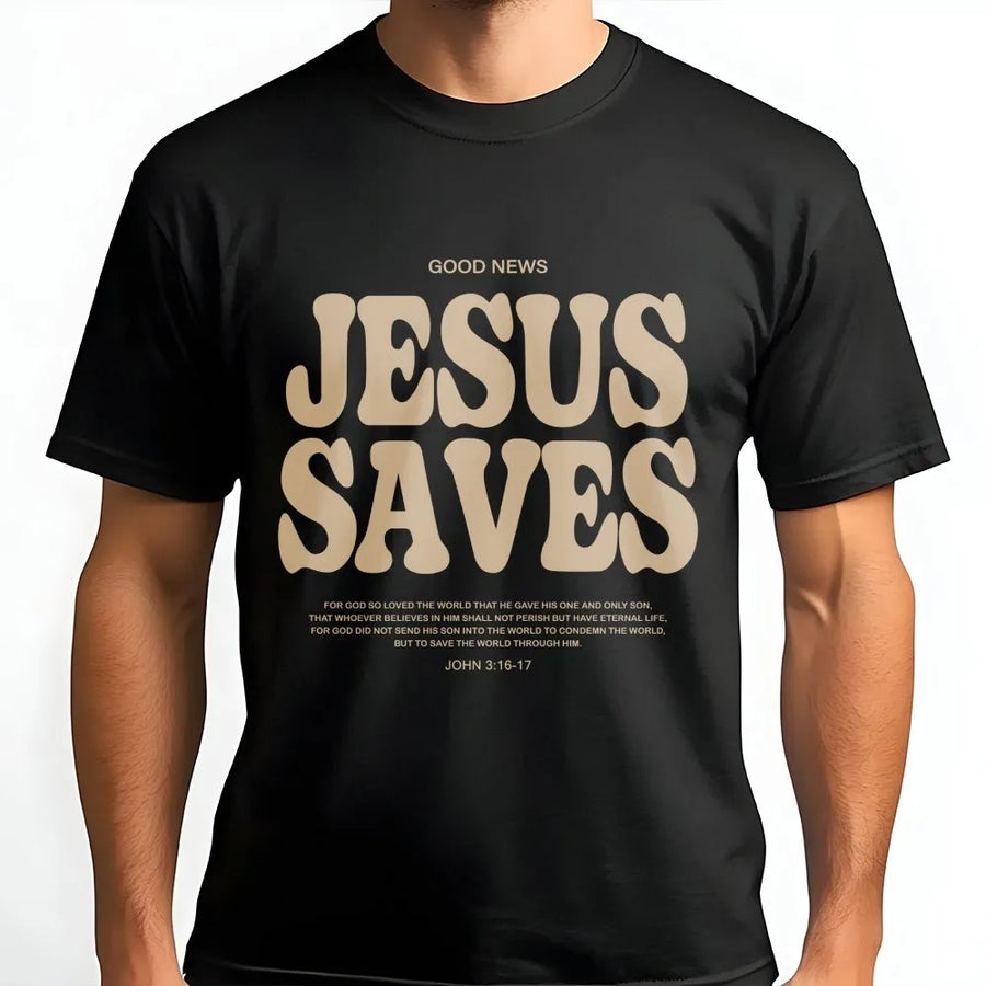 Jesus Saves T-Shirt | Retro Aesthetic Christian Apparel | Premium Soft Cotton Graphic Tee | Faithful Religious Gift for Men and Women