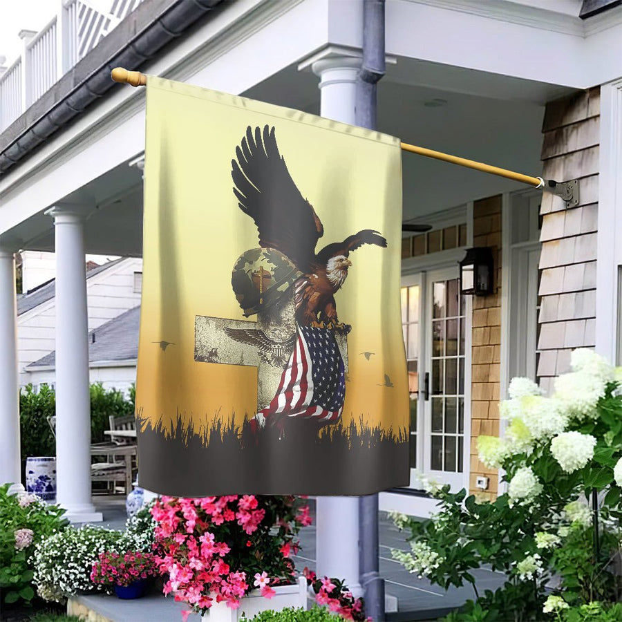 American Eagle Veteran Garden Flag | Patriotic Memorial Day Cross & Military Helmet | Premium UV-Resistant Polyester | Memorial Gift for Military Families