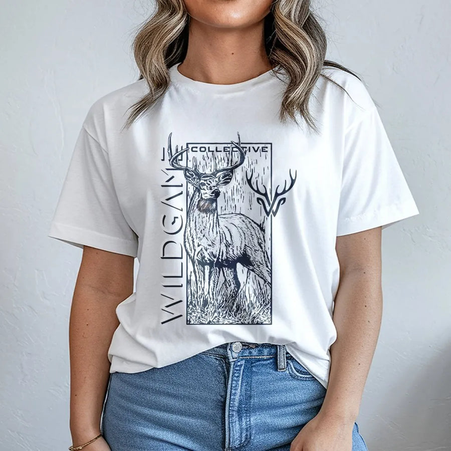 Deer Hunting T-Shirt | Vintage Buck Sketch Graphic with Antlers | Premium Cotton Blend | Gift for Hunter and Outdoorsman