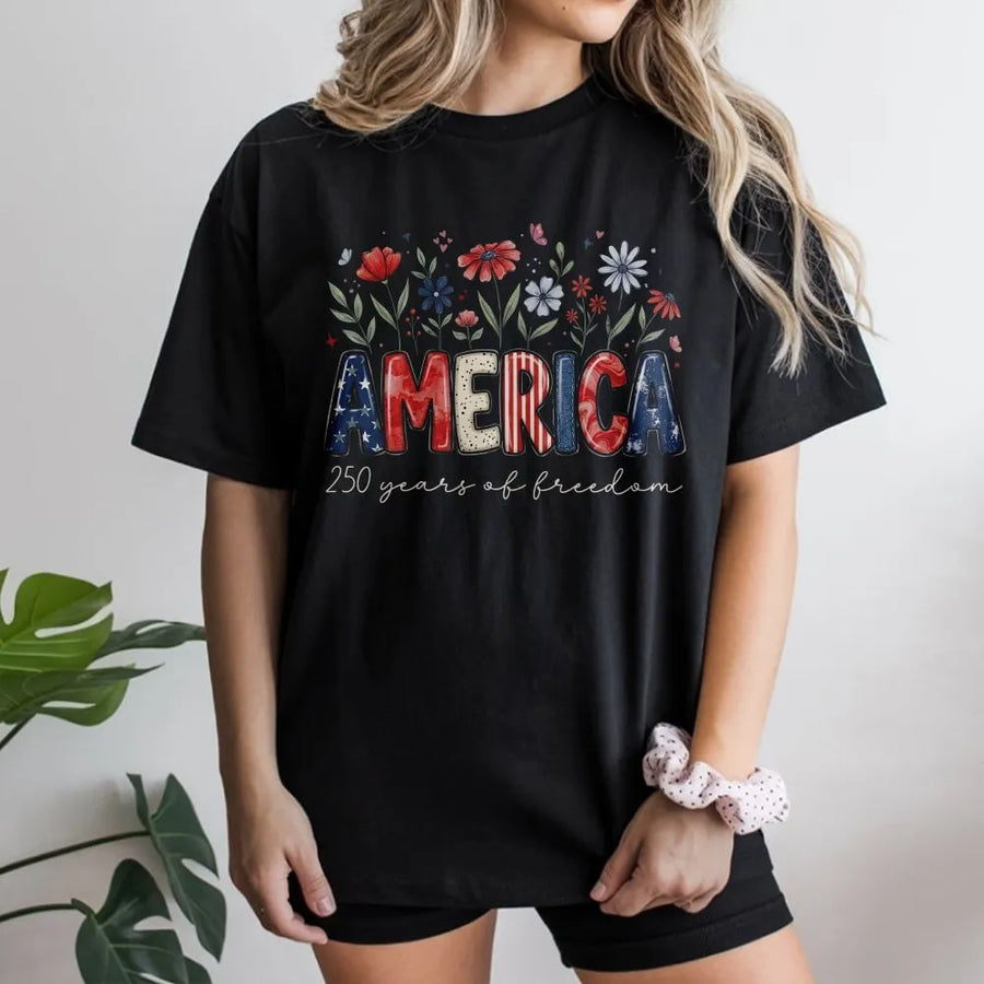 America 250th Anniversary T-Shirt | Patriotic Floral 1776–2026 Graphic | 100% Cotton Premium Tee | Unisex Independence Day Gift