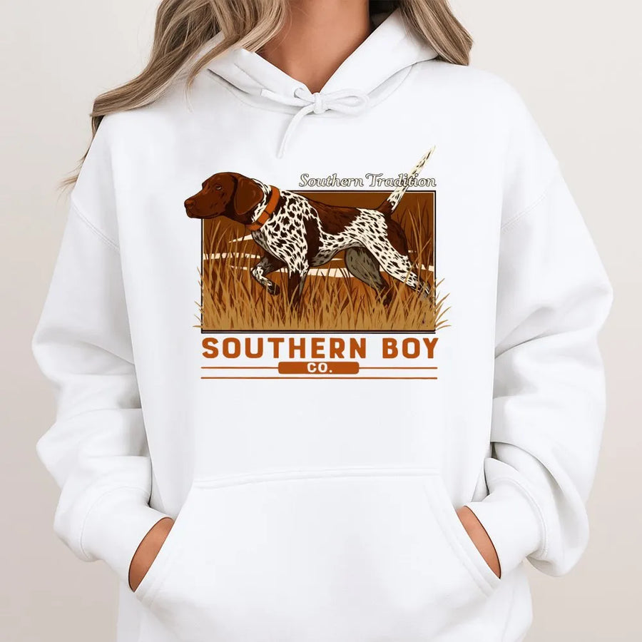 German Shorthaired Pointer Hoodie | Southern Tradition Hunting Dog Graphic | Premium Cotton Blend | Gift for Bird Hunters and Outdoorsmen