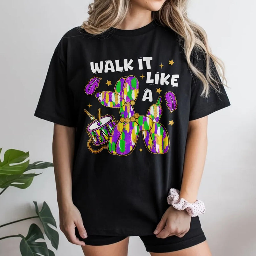 Mardi Gras Balloon Dog T-Shirt | Festive New Orleans Party Graphic | 100% Cotton Premium Tee | Colorful Celebration Gift For Women And Men