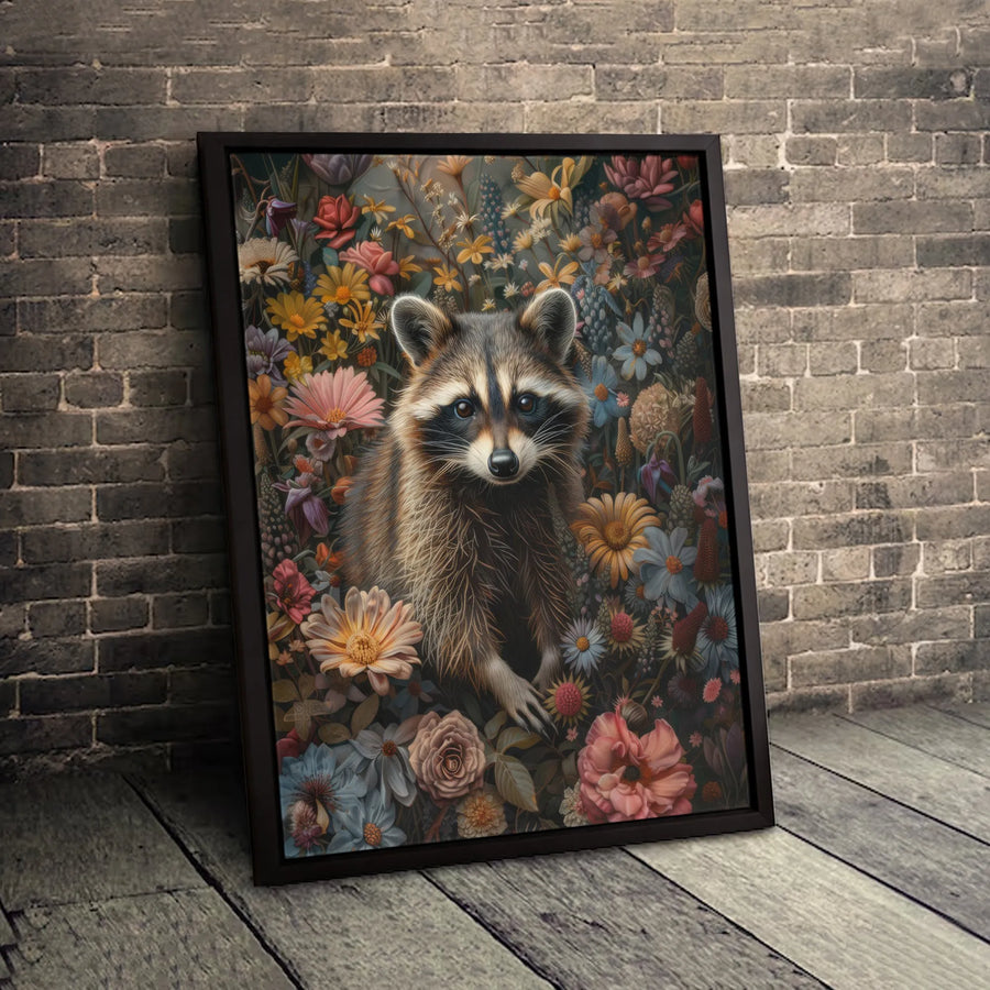 Raccoon Wall Art | Floral Forest Wildlife Canvas Print | 1.25" Gallery Wrap | Nature-Inspired Home Decor Gift