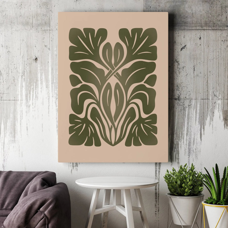 Sage Green Botanical Canvas Wall Art | Symmetrical Art Nouveau Leaf Print | Premium 1.25" Gallery Wrap | Modern Neutral Home Decor Gift