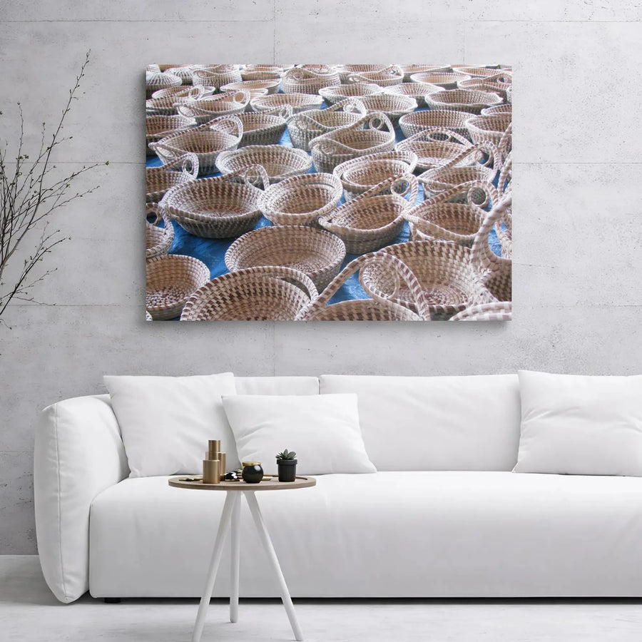 Handwoven Baskets Canvas Print | Rustic Market Photography Wall Art | 1.25-Inch Premium Gallery Wrap | Farmhouse Home Decor for Kitchen