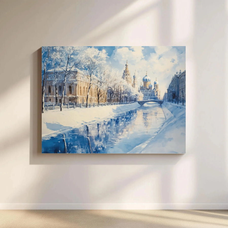 Winter St. Petersburg Canvas Print | Snowy Canal & Orthodox Church Art | Premium Gallery-Quality Wall Decor | Seasonal Home & Office Gift