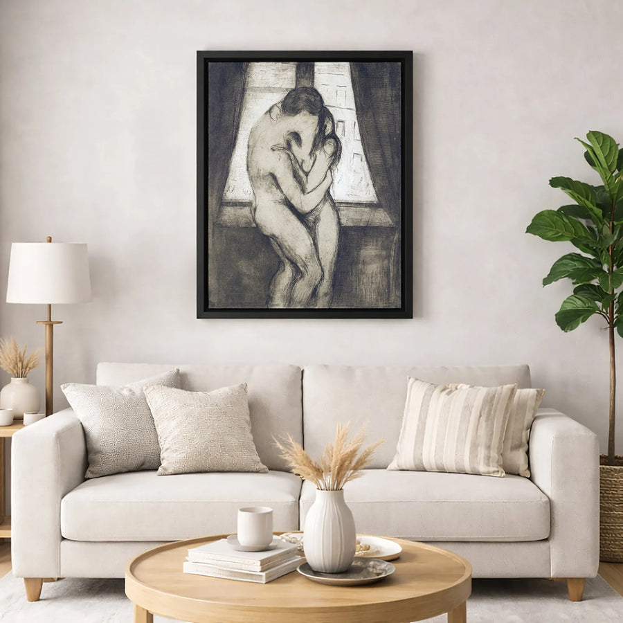 The Kiss by Edvard Munch Wall Art | Romantic Couple Embracing Canvas Print | Museum-Quality Gallery Wrapped Decor | Anniversary Gift for Couples
