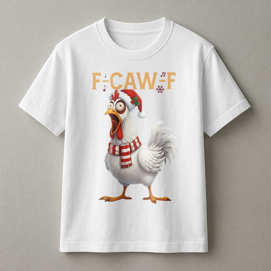 Funny Chicken Christmas T-Shirt | F-Caw-F Music Note Design | Premium Soft Cotton Tee | Humorous Holiday Gift for Poultry Lovers
