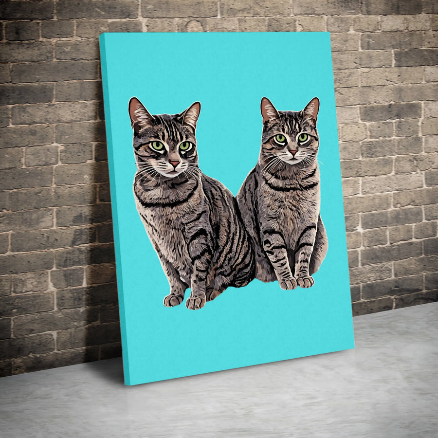Two Tabby Cats Canvas Print | Modern Pop Art Pet Portrait | Premium Gallery Wrap Wall Art | Gift for Cat Lover & Home Decor