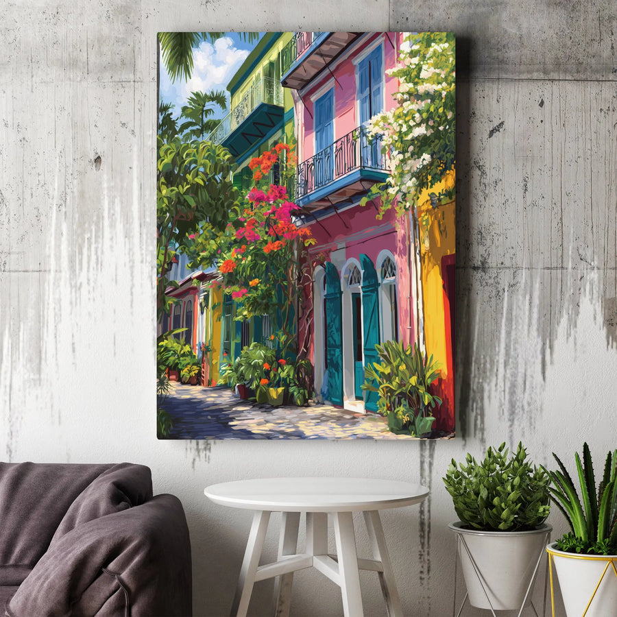New Orleans French Quarter Canvas Wall Art | Vibrant City Street Painting | Premium Gallery Wrap Canvas | Housewarming Gift for Travel Lovers