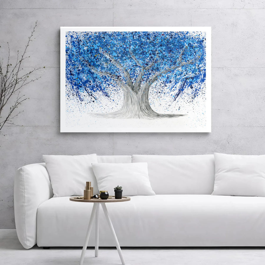 Abstract Tree Of Life Canvas Wall Art | Blue Splatter Paint Modern Print | 1.25-Inch Gallery Wrap | Nature-Inspired Premium Home Decor