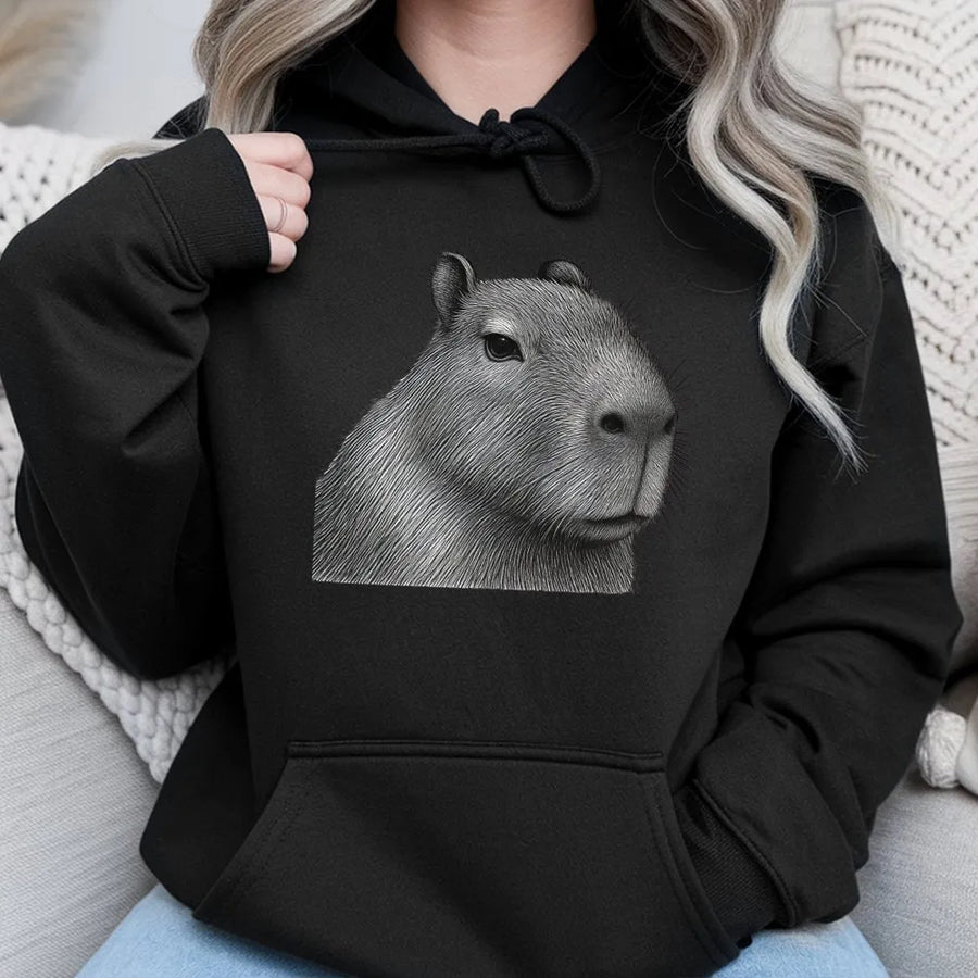 Capybara Hoodie | Realistic Animal Sketch Art | Premium Cotton-Blend Pullover | Unique Wildlife Lover Gift for Men and Women