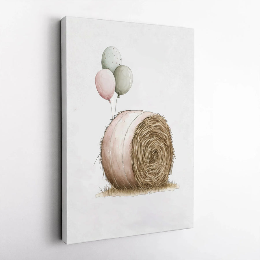 Watercolor Hay Bale Wall Art | Whimsical Farmhouse Nursery Decor | Premium Fade-Resistant Canvas | Charming Gift for Country Home