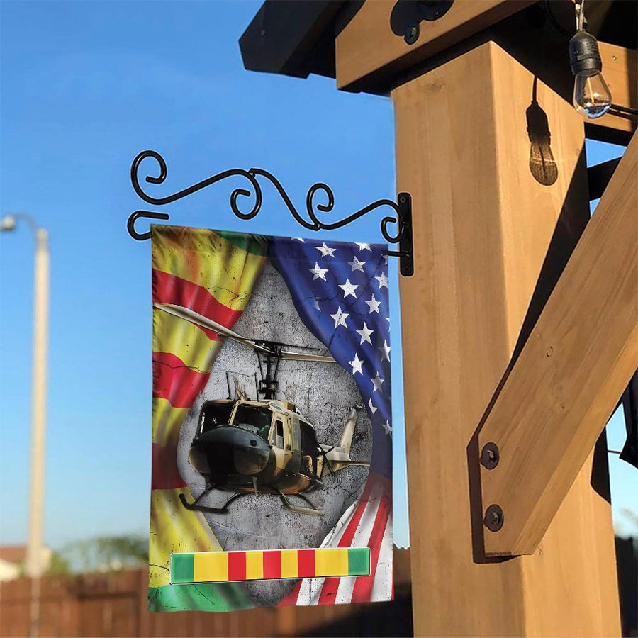 Huey Helicopter Vietnam Veteran Garden Flag | US Flag Patriotic Tribute | Premium Double-Sided Polyester | Memorial Day Gift for Veterans