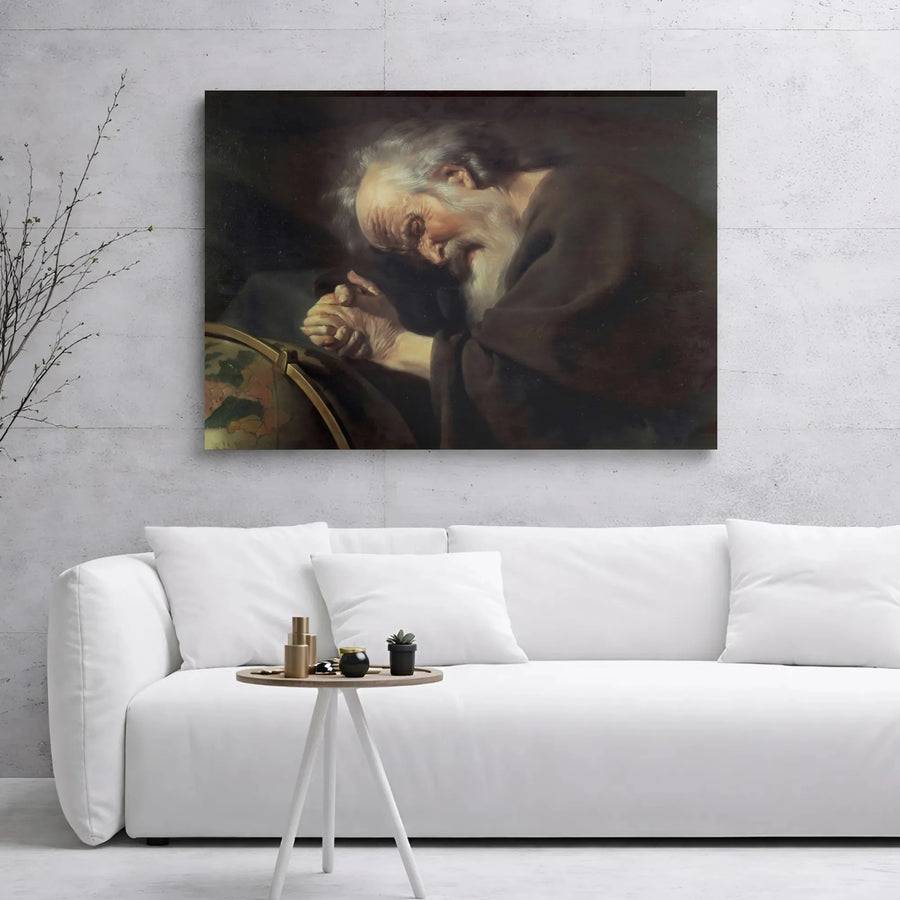 Heraclitus The Weeping Philosopher Canvas Print | Hendrick Ter Brugghen Fine Art Reproduction | 1.25" Gallery Wrap Wall Decor | Classic Museum Style Gift