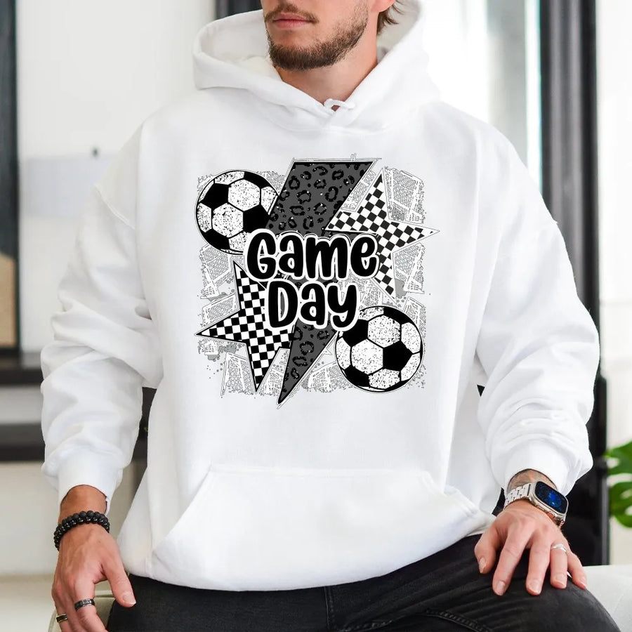 Soccer Game Day Graphic Hoodie | Checkered Star & Leopard Print Design | Soft Cotton Shirt | Game Day Gift for Soccer Mom