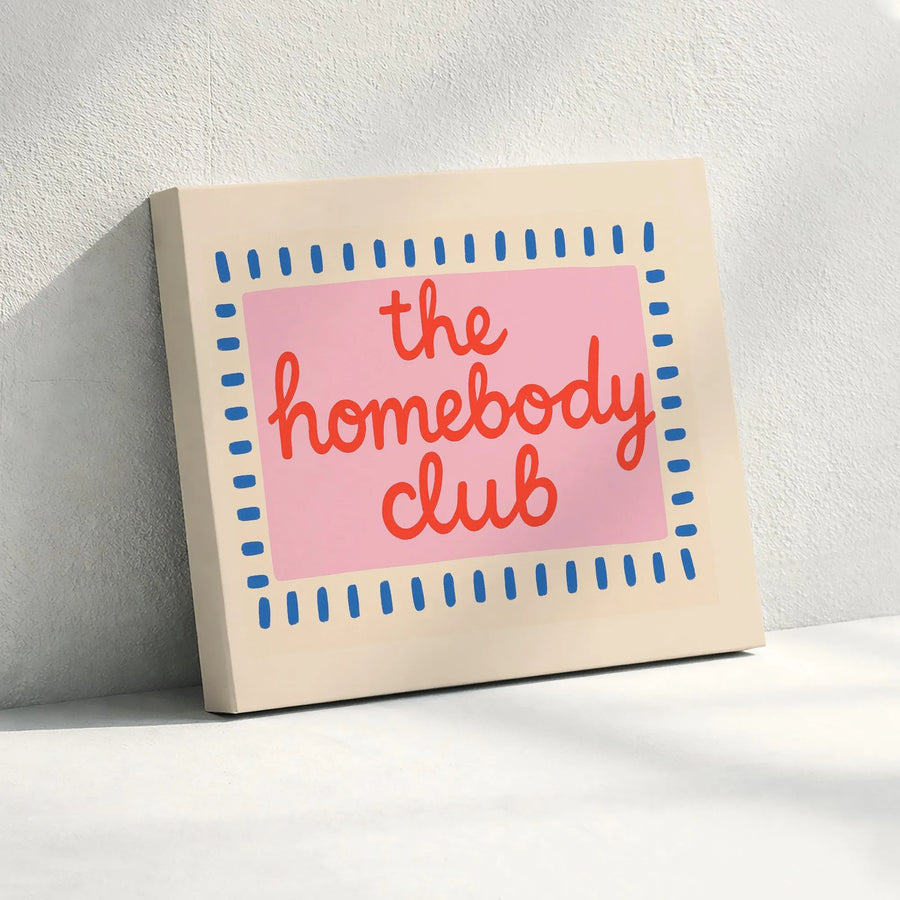 Homebody Club Canvas Wall Art | Modern Minimalist Typography | Premium Gallery Wrapped Canvas | Gift for Introverts and Cozy Apartment Decor