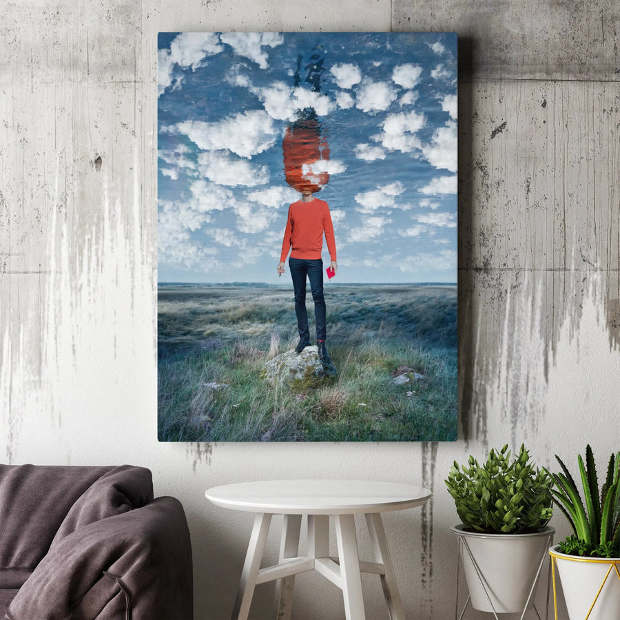 Surreal Head in the Clouds Canvas Wall Art | Abstract Man Photo Print | Premium Gallery Wrap Canvas | Unique Modern Home & Office Decor Gift