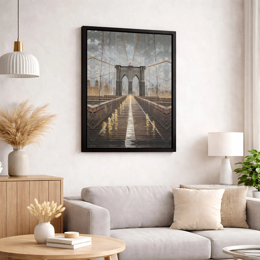 Brooklyn Bridge Canvas Print | New York City Skyline Dusk Wall Art | Premium Gallery Wrapped Decor | Modern Industrial Office Gift
