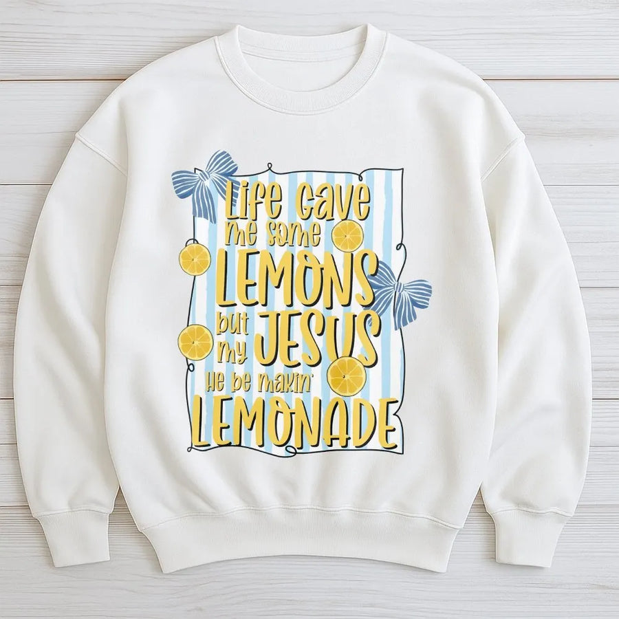 Christian Lemonade Sweatshirt | Life Gave Me Lemons Jesus Made Lemonade | Cozy Cotton Blend | Inspirational Faith Gift for Women